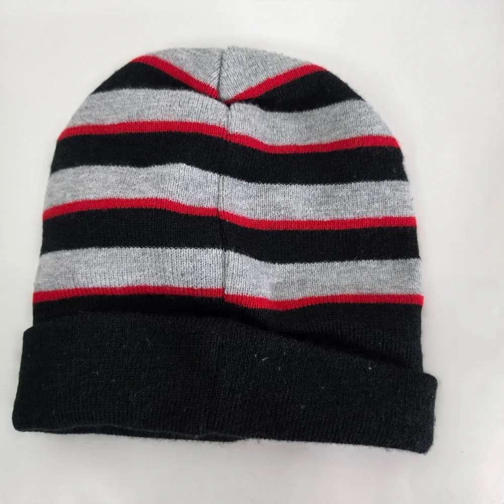 Marvel Spider-Man Youth Beanie Hat Red Black Grey Striped Knit Cap RN 14750 OSFM
